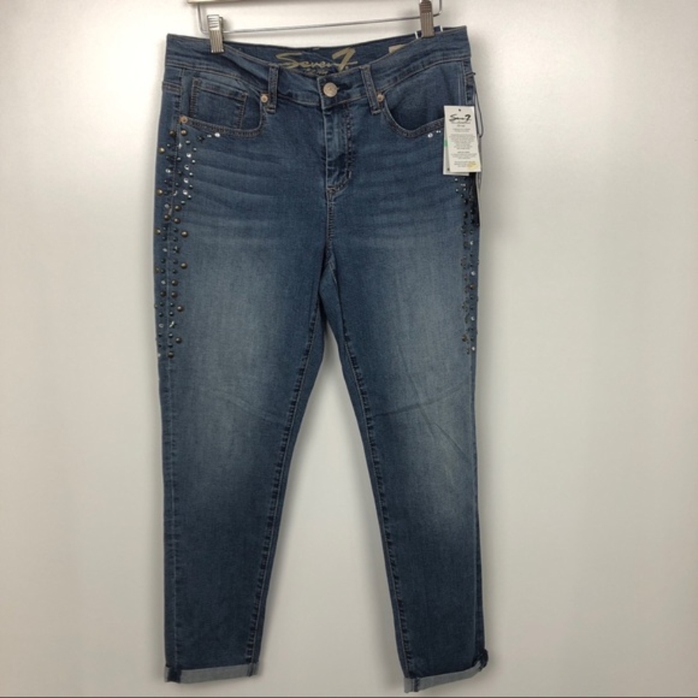 Seven7 Girlfriend Studded Rhinestone Stars Jeans Women's SZ 8 NEW‎ High Rise